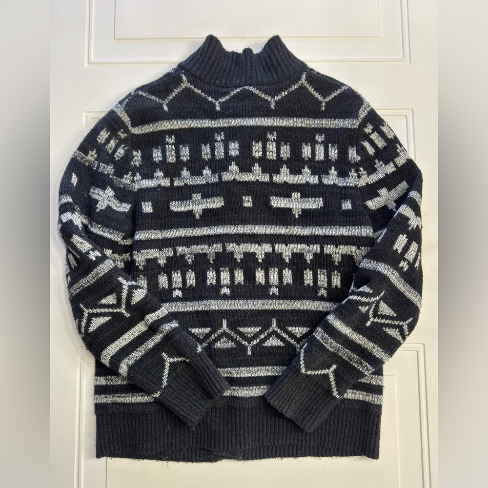 Lucky Brand Y2K Men’s Sz M Black Geometric Grandpa Cardigan Sweater - Picture 5 of 5